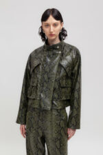 Weili Zheng - Giacca Biker Pitonata Verde